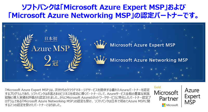 2020年2月 ソフトバンクは日本で初めて、Azure MSPに関する2つの認定を取得したと発表した