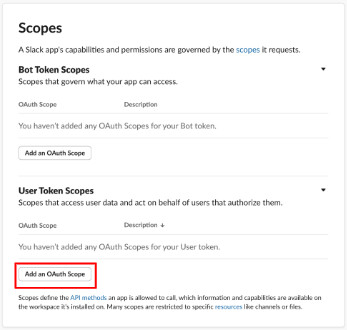 [ Add an OAuth Scope ]をクリックし、権限を追加