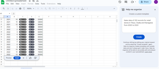 Duet AI for Google Workspace を試してみた（スプレッドシート編）_入力プロンプト②