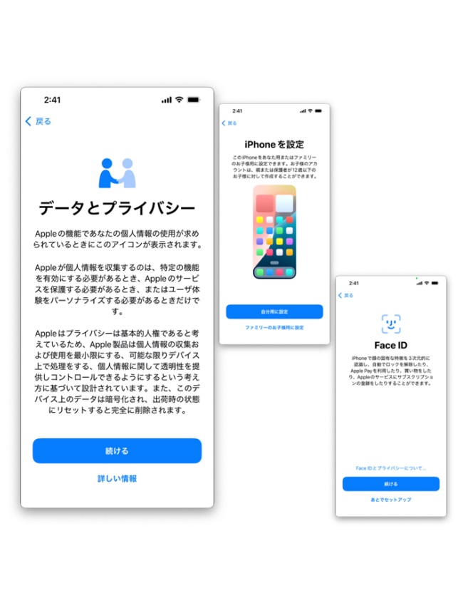 画面に従って操作し、初期設定を完了させます