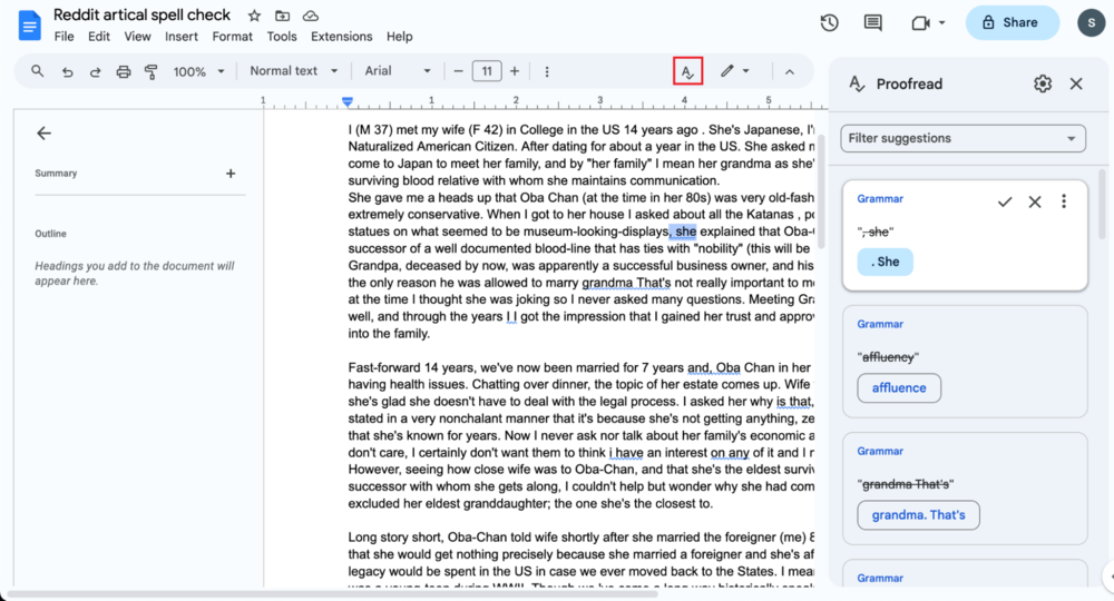 Duet AI for Google Workspace を試してみた（ドキュメント編）：文法チェック