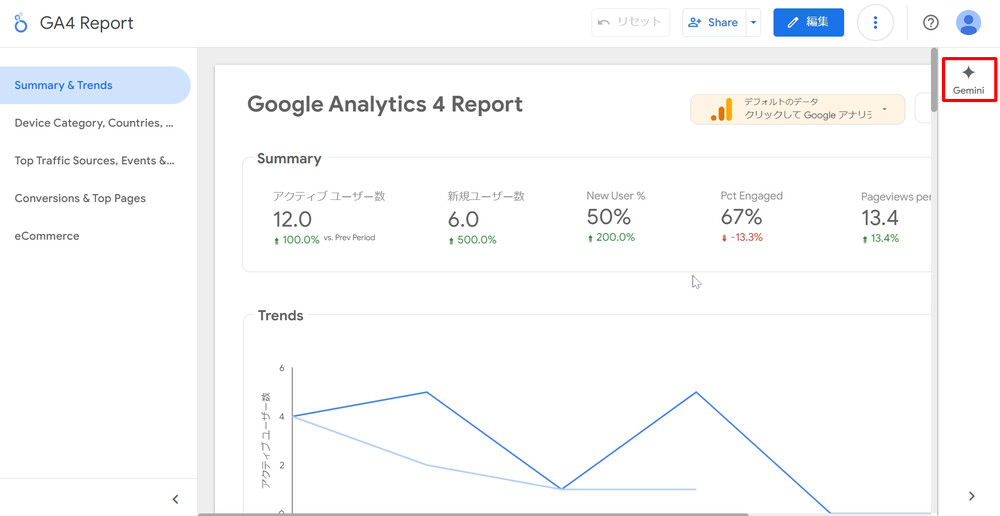 Looker Studio 内の Gemini ボタン