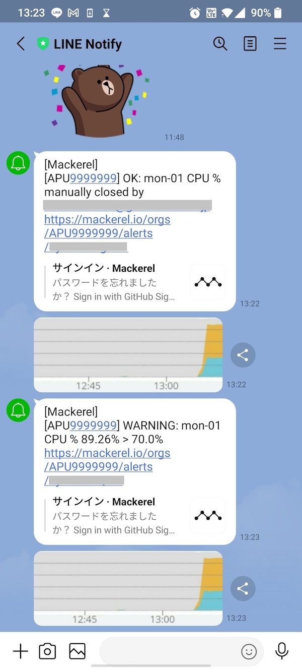 LINEでの通知画面
