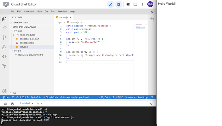 Google Cloud Shell Web IDE を紹介する画像