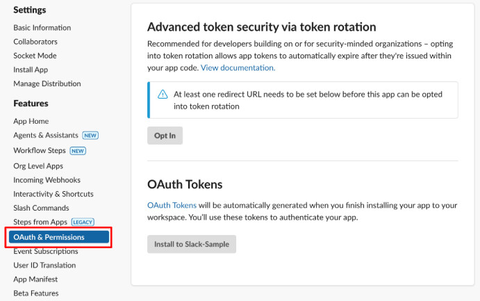 [ OAuth & Permissions ]を選択
