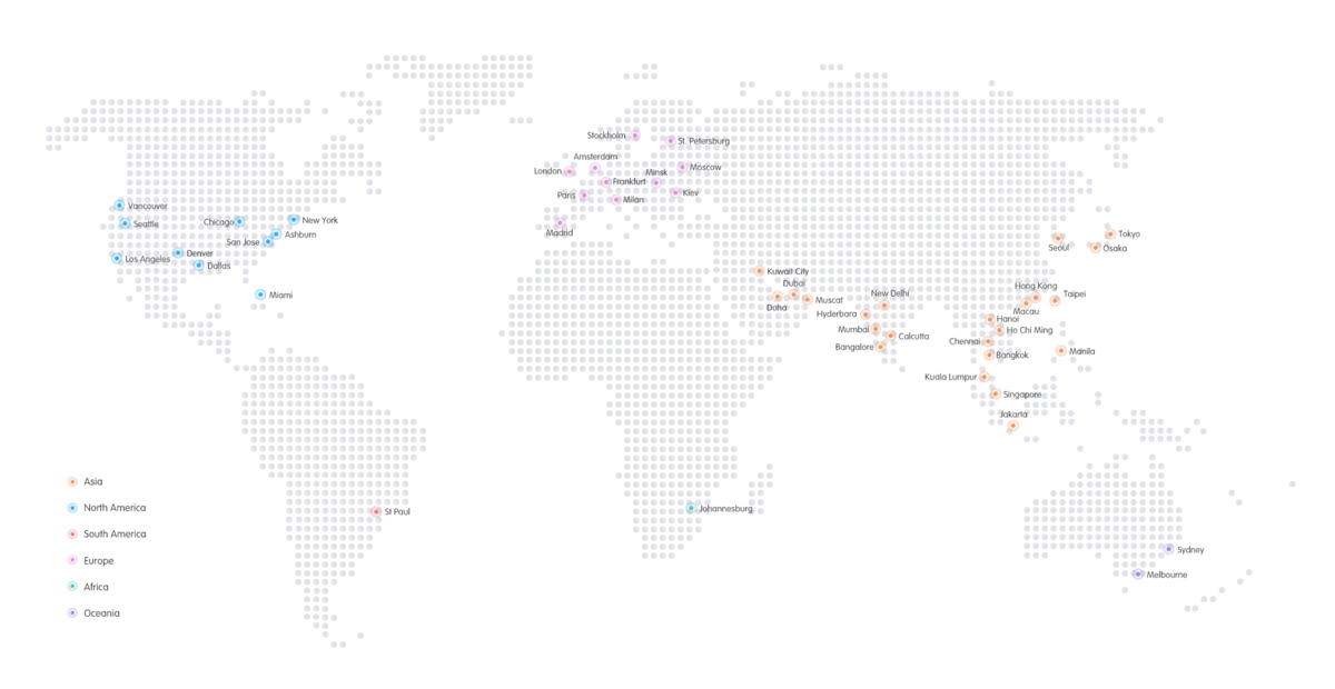 ＜中国本土以外のCDNノード分布＞