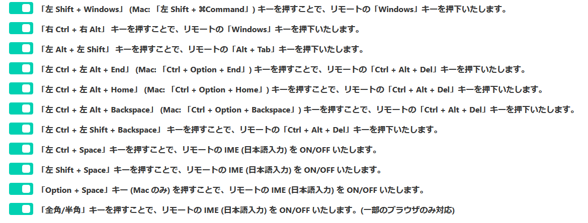 〈HTML5 版 Web クライアントの特殊キーの扱い〉