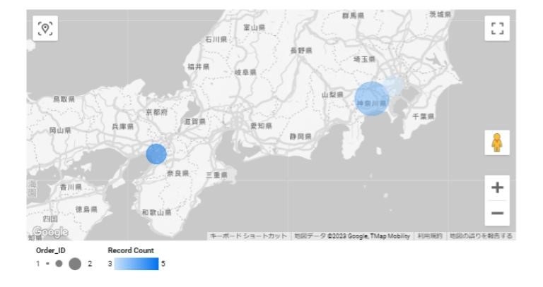 Looker Studio_日本に限定した売上バブルマップ