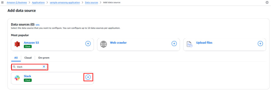 [ Add data source ]で[ Slack ]を選択