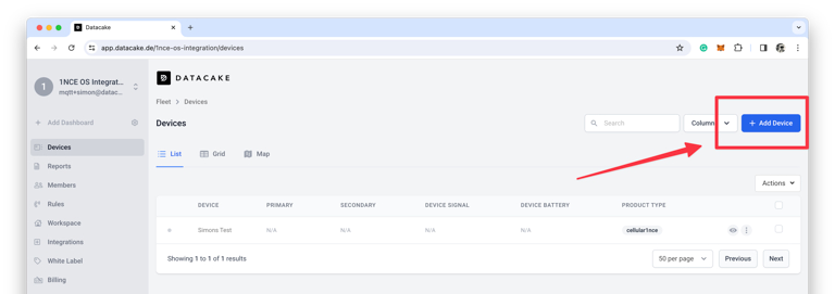 Datacakeの設定画面