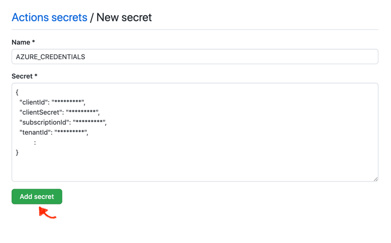 GitHubのシークレット設定画面