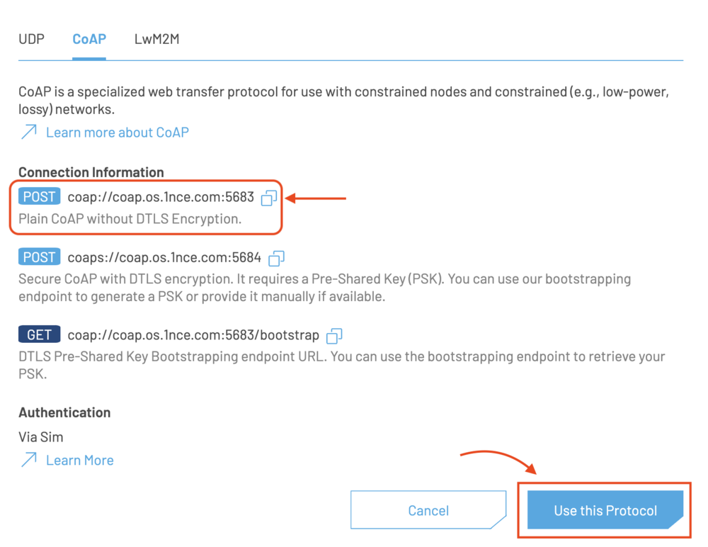 1NCE OSの設定画面