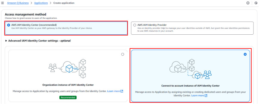 [ Connect to account Instance of IAM Identity Center ]を選択