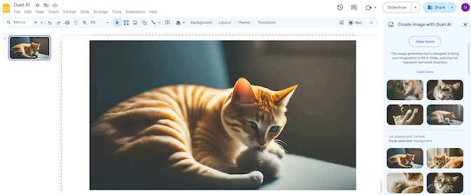 Help me visualize_Duet AI for Google Workspace で猫の画像を生成