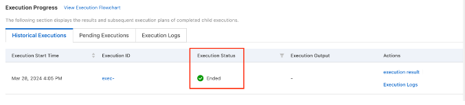 OOSタスクの実行が完了するとExecution Statusが「Ended」と表示されます