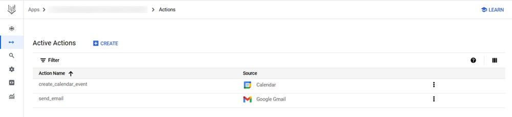 アクション機能一覧本手順の前に、Calendar API （Gmail アクションの場合はGmail API ）が有効になっていることをご確認ください。