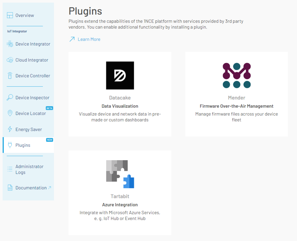 1NCE Pluginの設定画面