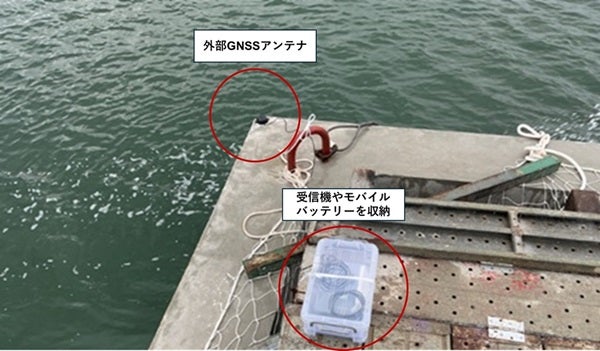 港湾工事現場の構造物にichimillを設置している様子。