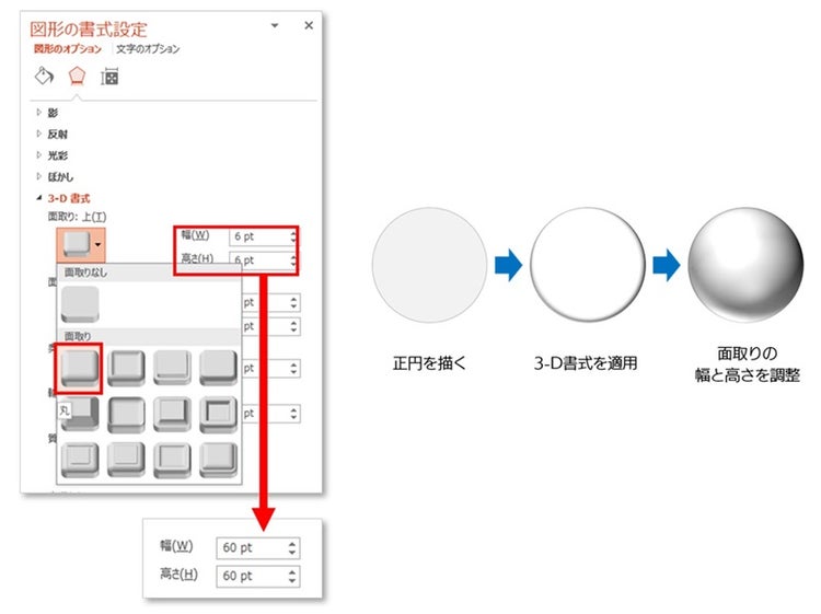 PowerPointで標準的な球体の作り方