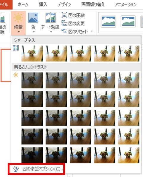 図の修整オプション