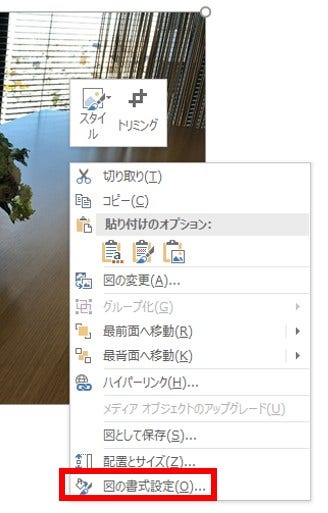 「図の書式設定」＞「図」
