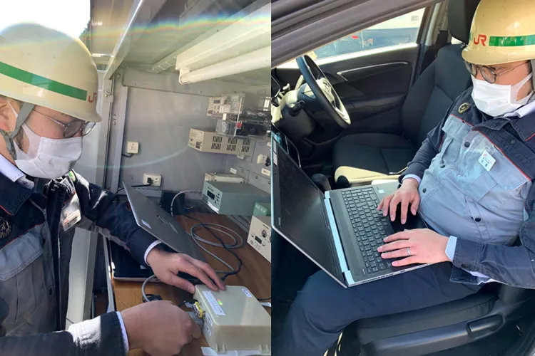 現地試験の様子。通信デバイスを設置して、車内から遠隔データを取得