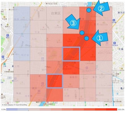 ヒートマップ上から選定した穴場エリア