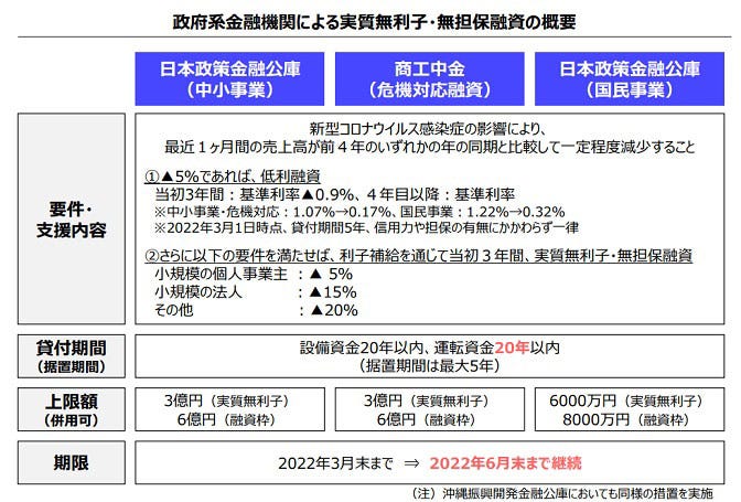 政府系金融機関による実質無利子・無担保融資の概要
