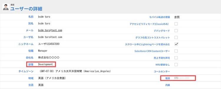 Salesforceでのユーザー詳細画面（こちらの画面は実際のものではなくイメージ画像です。）