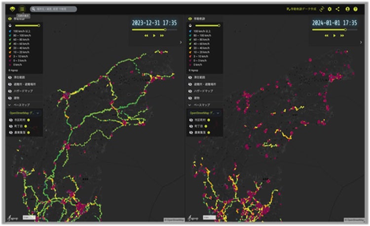 能登半島地震発生時の道路交通状況を可視化