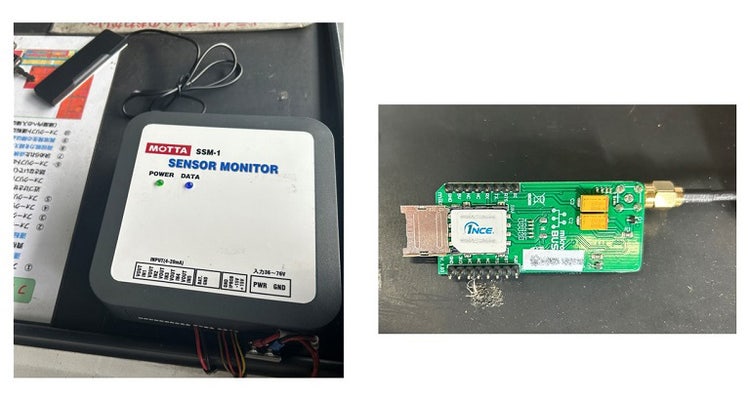 PoC中のIoT機器（左）と接続するSIMの1NCE（右）