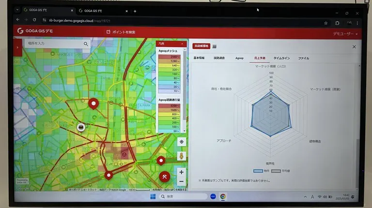 道路単位の通行量データ可視化のデモ画面