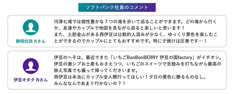 カップル向けコース：ソフトバンク社員のおすすめコメント