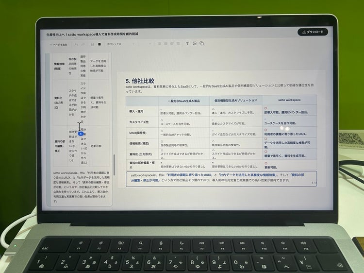 「satto workspace」の資料作成のデモ画面