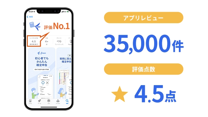 freee会計はスマートフォンでのユーザー評価・評価数がNo.1
