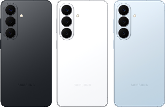 Samsung Galaxy S26（サムスン・ギャラクシー・エストゥエンティシックス）（左から）ブラック／ホワイト／スカイブルー