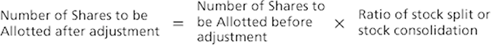 Number of Shares to be Allotted after adjustment = Number of Shares to be Allotted before adjustment × Ratio of stock split or stock consolidation