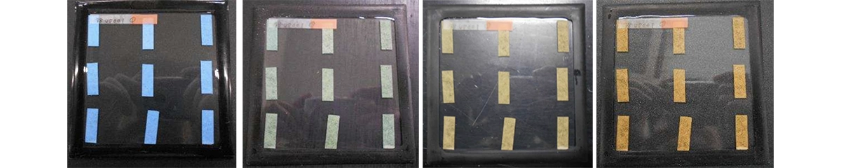 Figure 13. Barrier PET film (before testing → after 500 hours → after 750 hours → after 1000 hours) | The Challenge of Ultra-Lightweight Solar Modules for HAPS