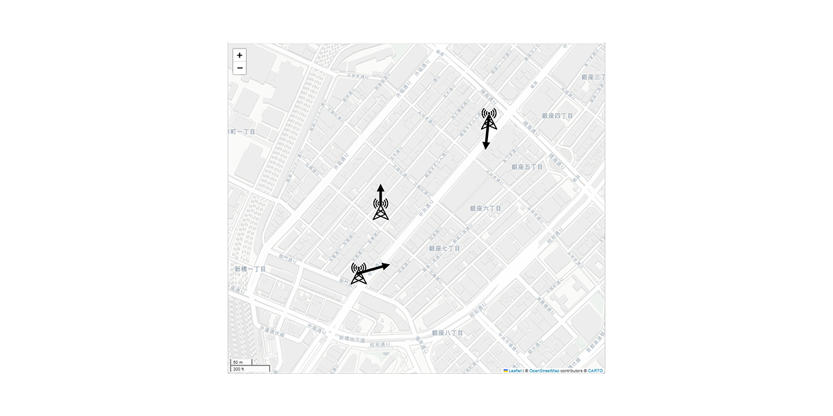 Locations of the Base Stations (Map of the Area Around Ginza 4-chome to 8-chome, Tokyo)