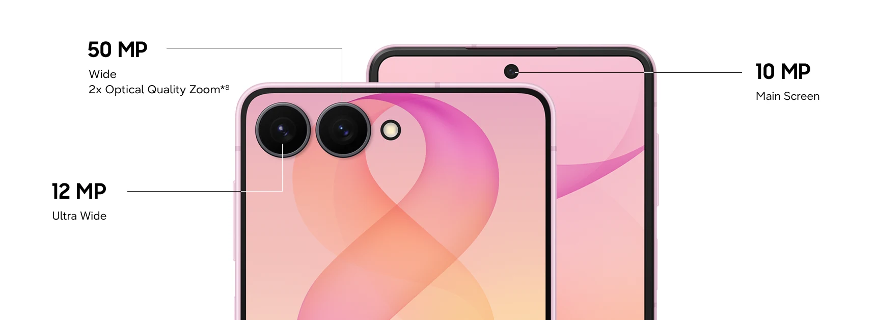 50 MP Wide 2x Optical Quality Zoom*8 12 MP Ultra Wide 10 MP Main Screen