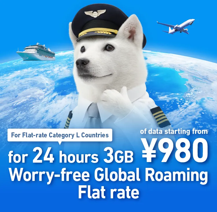 For Flat-rate Caterory L Countries For 24 hours 3GB of data starting from ¥980 Worry-free Global Roaming Flat rate
