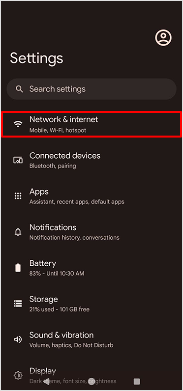 Tap "Network & internet"
