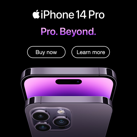 iPhone 14 Pro　Pro. Beyond.　Buy now Learn More