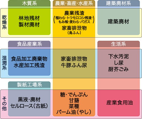 バイオマス発電の種類と燃料（3種類）