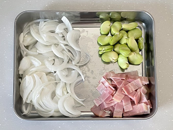 ホットプレートで作る新玉ねぎとそら豆の和風春パスタのつくり方 その5