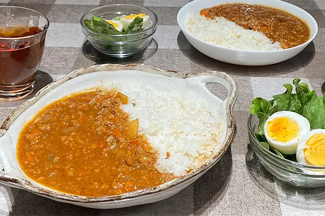 キーマカレー&レタス玉子サラダ