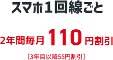 スマホ1回線ごと ２年間毎月１１０円割引 ［３年目以降５５円割引］