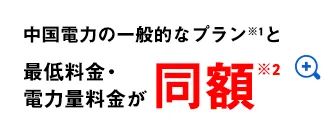 中国電力の一般的なプラン※1と最低料金・電力量料金が同額※2