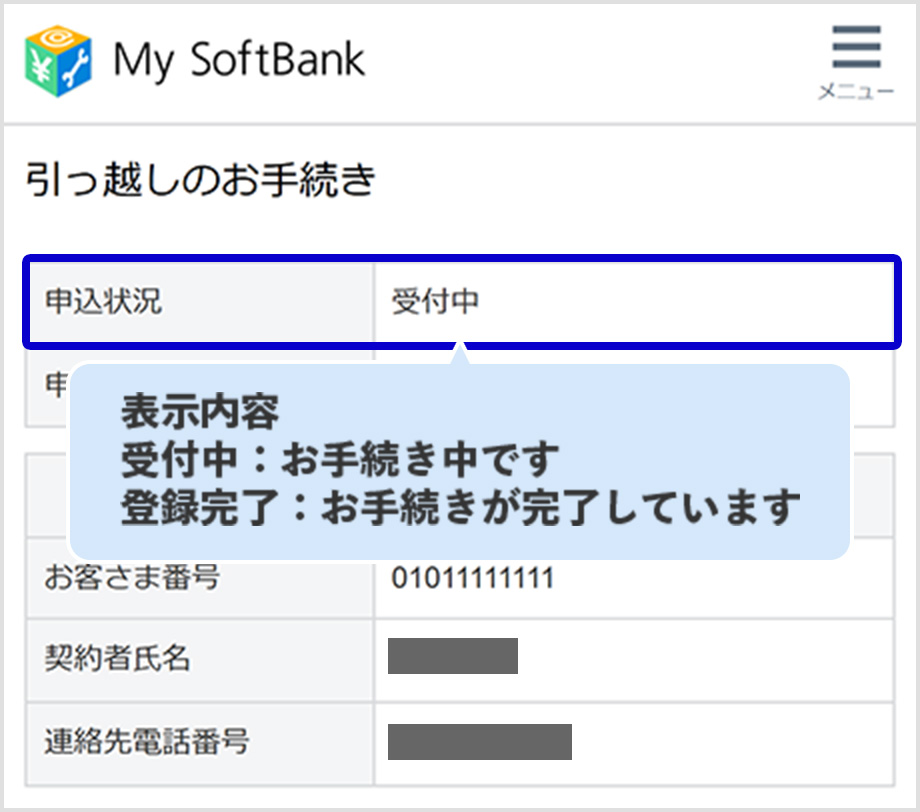 手続き状況の確認イメージ