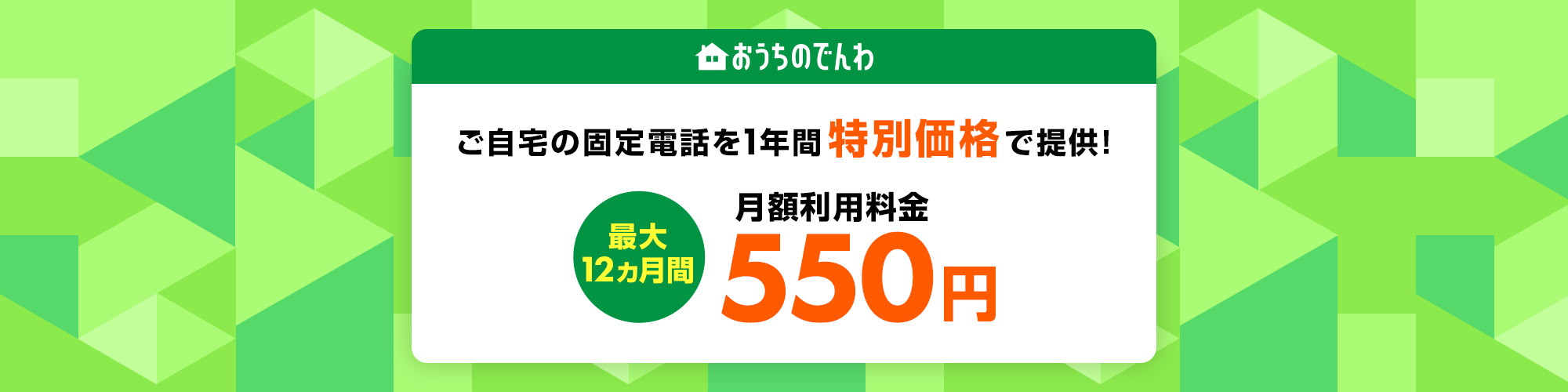 ご自宅の固定電話を1年間特別価格で提供！月額利用料金 最大12ヵ月間 550円